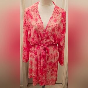 Vintage 2000 Victoria's Secret Pink Orange Semi Sheer Robe w Snakeskin Print